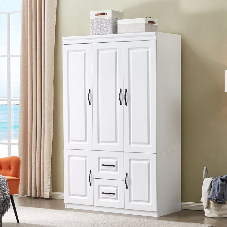 Saloma Solid Manufactured Wood Armoire, White, 74" H x 47" W x 20" D