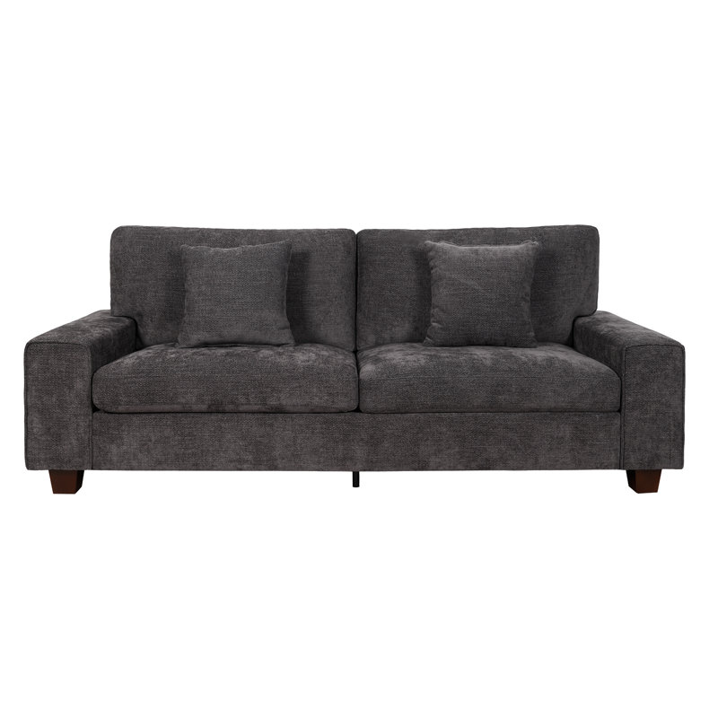 71'' Modern Upholstered Loveseat With Solid Wood Legs, Oversized Sofa With 2 Accent Pillows, Dark Gray