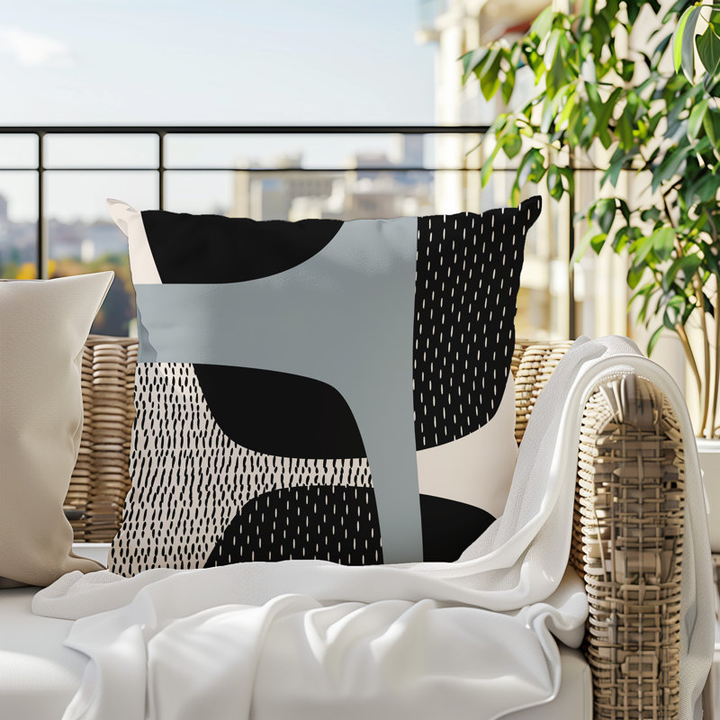 Coussin carré intérieur / extérieur pia, H 19 po x l 19 po, Gris / noir / blanc cassé