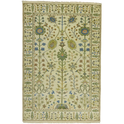 Ivory Floral Traditional Handmade Oushak Chobi Oriental Runner Rug