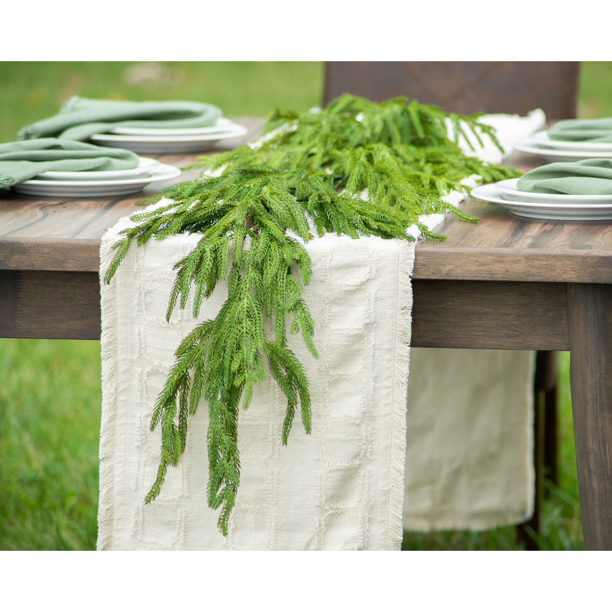 Real Touch Norfolk Pine Christmas Holiday Front Door Garland Table Runner, 360.00cm