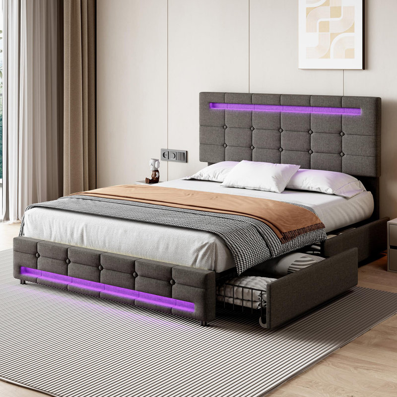 Daejhun Upholstered Storage Bed, Grey