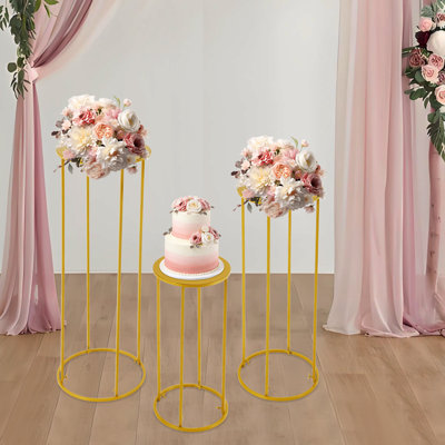 3 Pcs Gold Metal Flower Stand - Elegant Column Decor for Weddings & Events