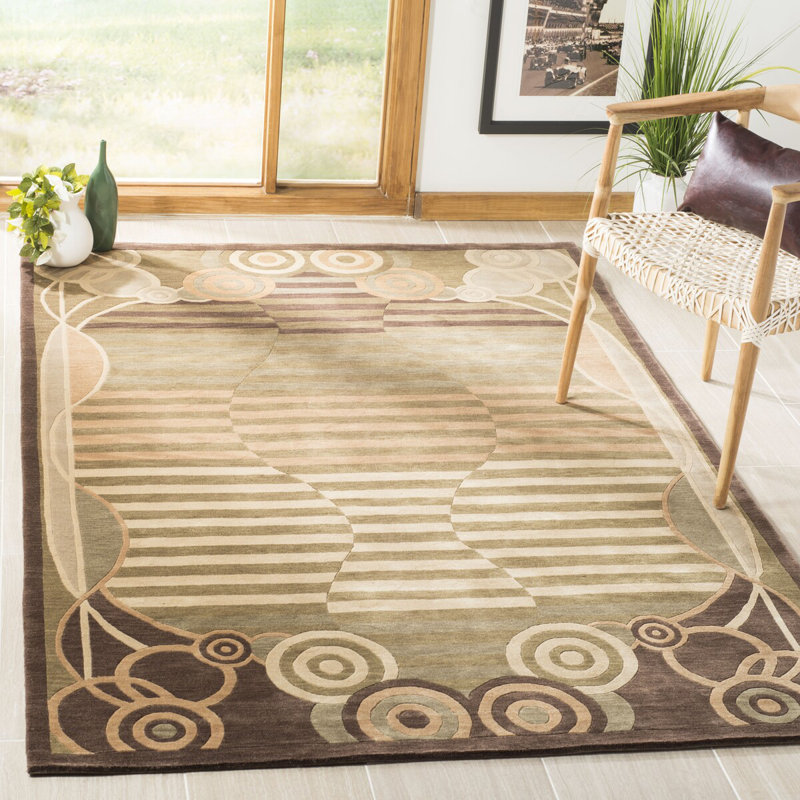 Tapis brun en laine noué à la main Kneiske, Rectangle 9 pi x 12 pi