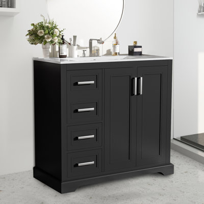 36" Modern Bathroom Vanity with Ceramic Sink, Soft-Close Doors & Drawers, Adjustable Shelf, 3 Storage Drawers, for Organized Bathroom