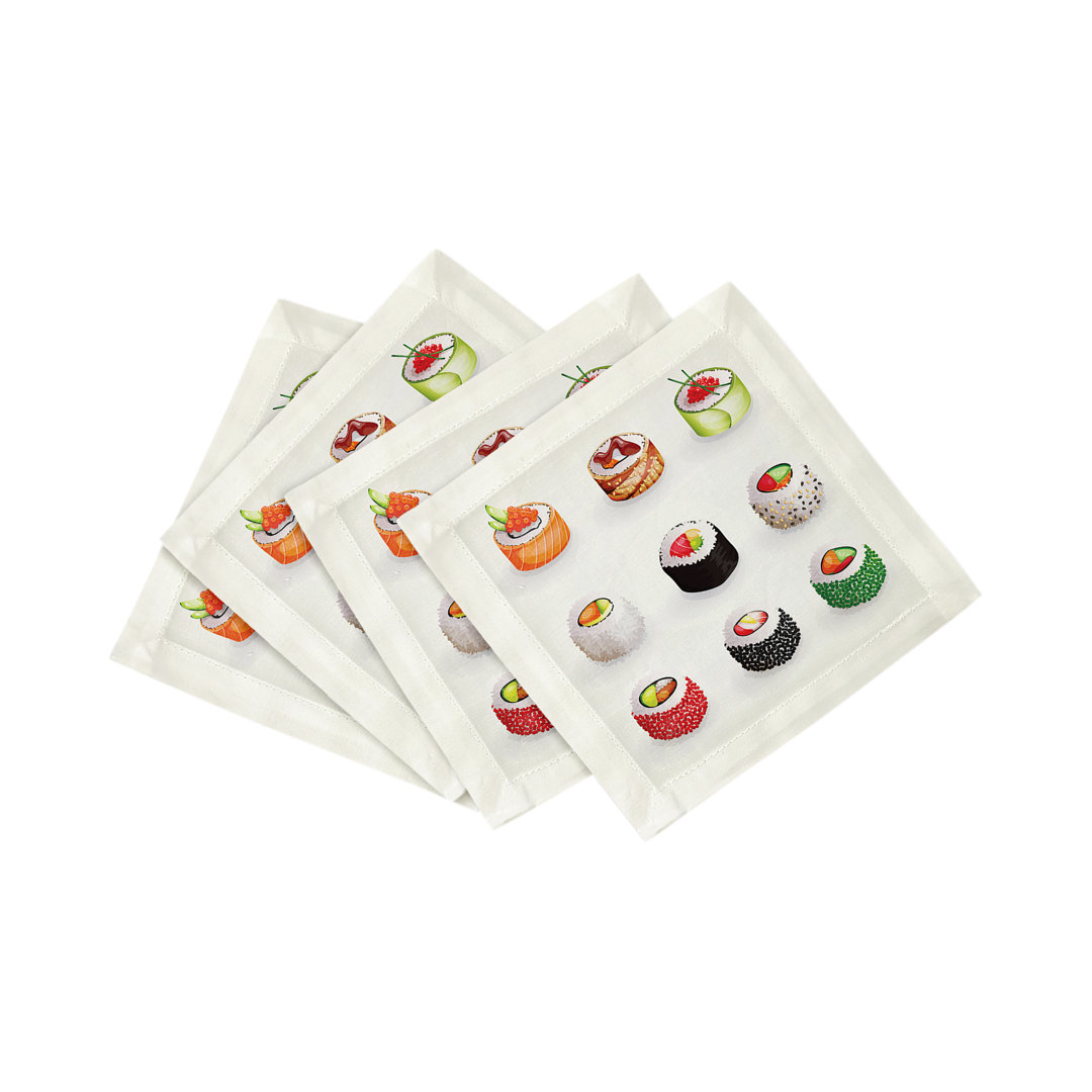 Sushi Go Cotton Sateen Cocktail Napkins (Set of 4) Nicolette Mayer