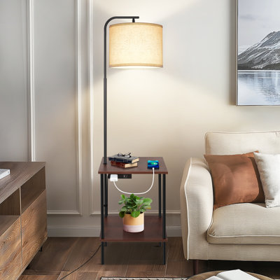 Zulfa 62" Dimmable Table Floor Lamp with USB & Type-C Port, End Table with Lamp for Living Room