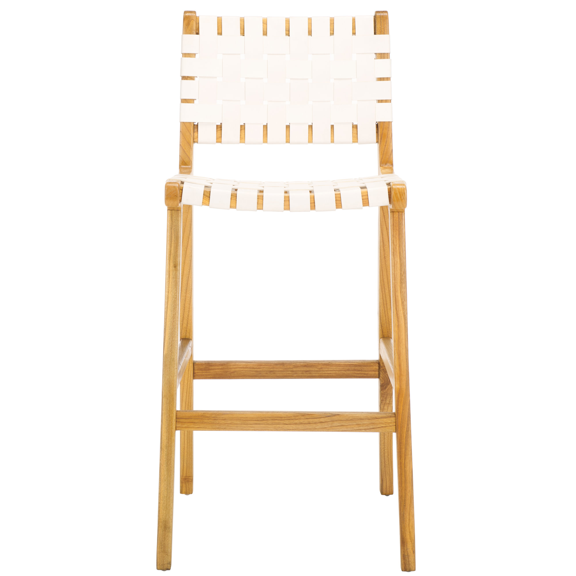 Alston Leather Stool, Bar Stool (29.70" Seat Height), White Leather/Natural Frame