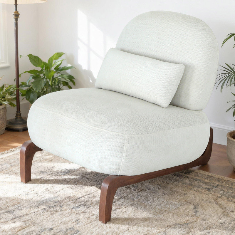 Chaise d'appoint moderne en velours sans accoudoirs avec pieds en bois massif, Blanc