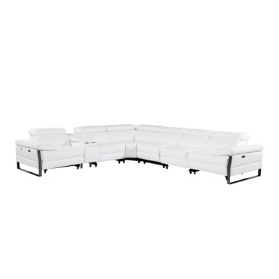 Top Grain Italian Leather 7-Piece L-Shaped Modular Power Reclining Sectional With 3 Power Recliners & Power Headrests