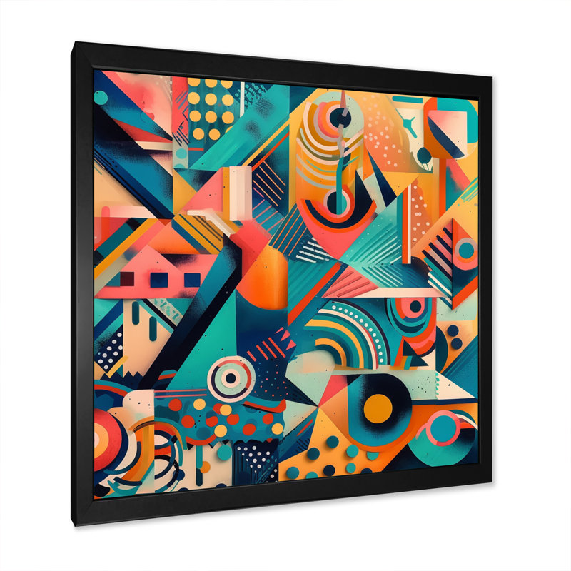 «Blue and Orange Retro Boundaries II», reproduction sur toile géométrique moderne, Impression noire sur toile encadrée