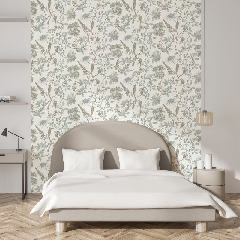 Papier peint branches botaniques, Vert clair