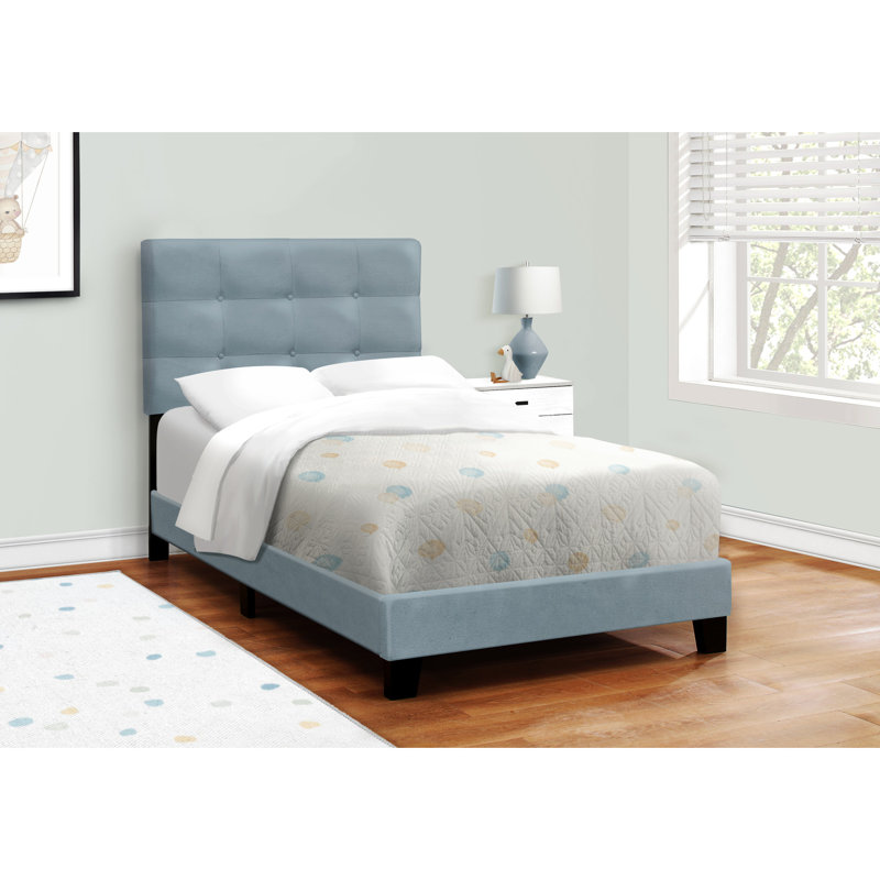 Structure de lit simple en velours bleu pour une chambre à coucher glamour