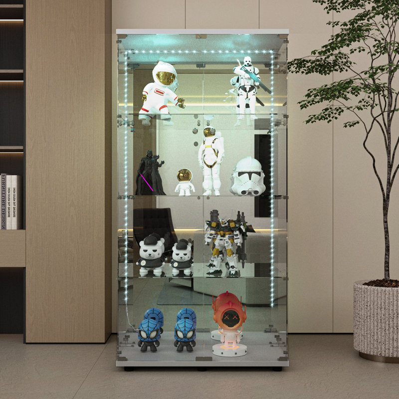 Vitrine en verre trempé, Blanc, H 64,17 po x l 30,91 po x P 13,58 po