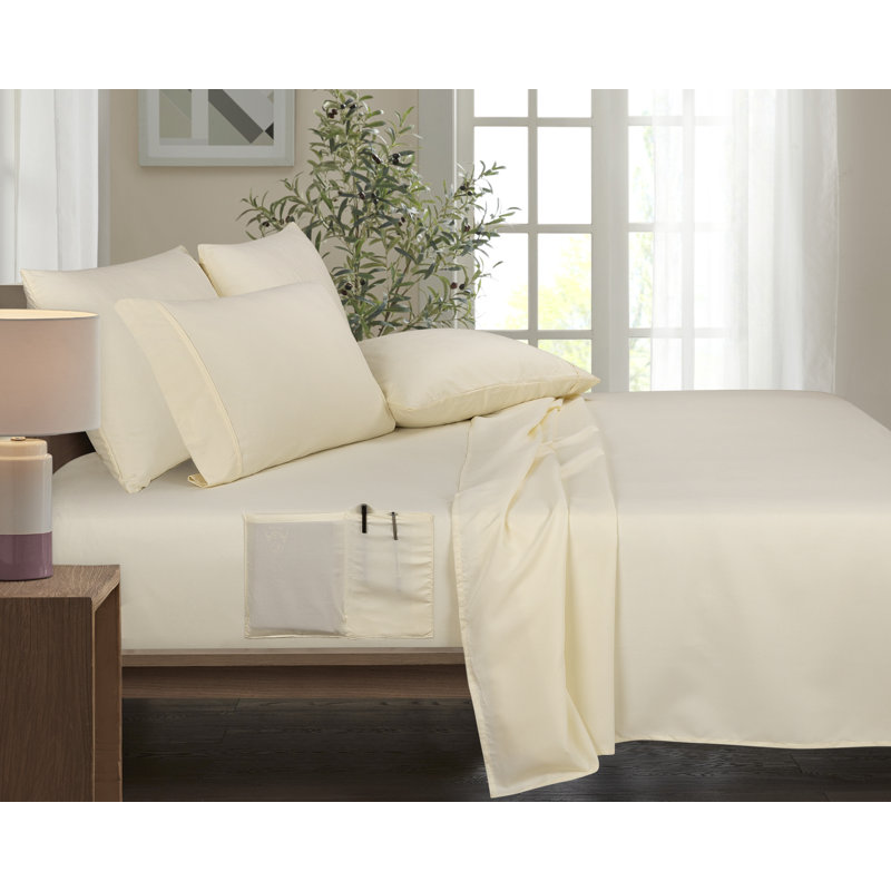 Ivory Bamboo Full/Double 6-Piece Sheet Set with Smart Pockets