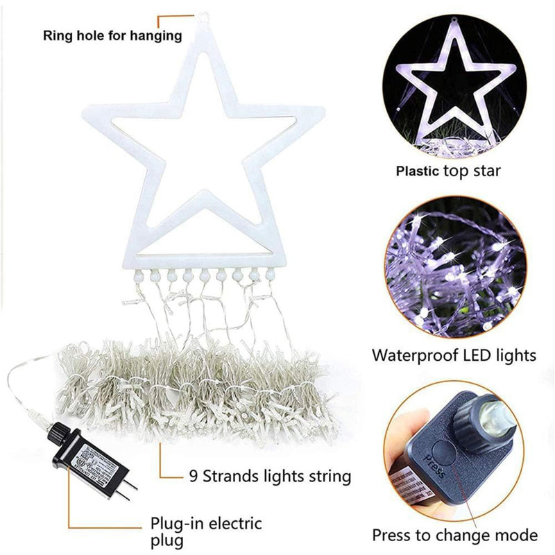 Juma 11.5ft 317 LED Star Christmas Tree Lights,8 Memory Lighting Modes&Timer Christmas Star Lights (), White