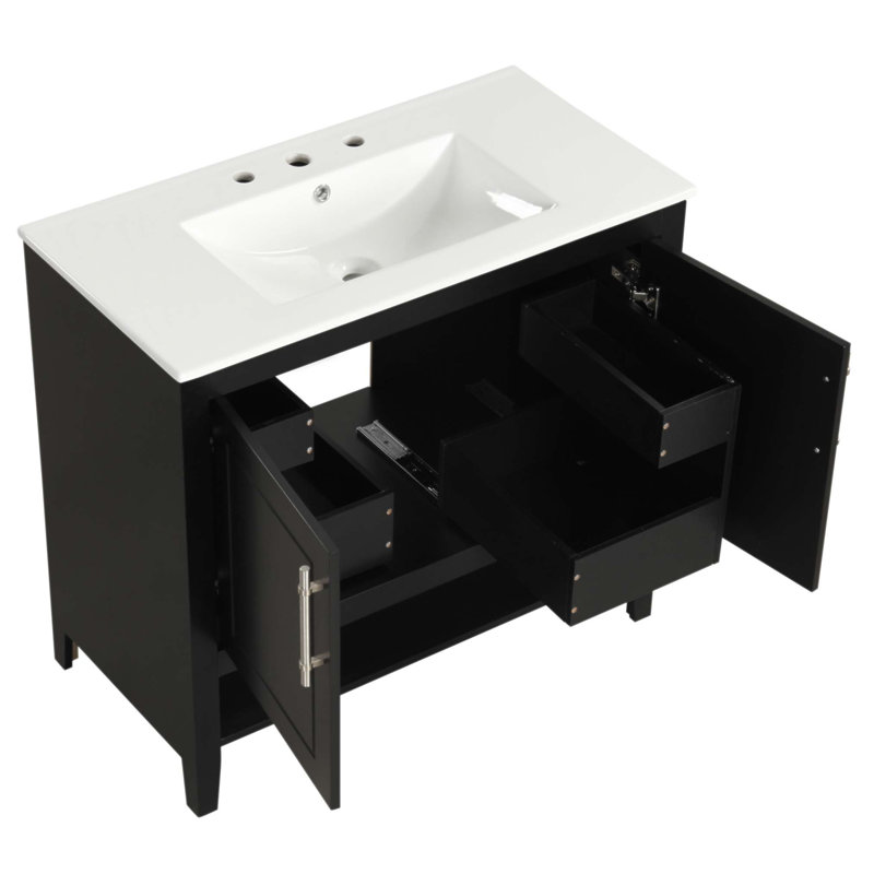 Meuble-lavabo moderne de 36 pouces avec lavabo, rangement multifonctionnel, cadre en panneau de fibres à densité moyenne durable et lavabo en céramique