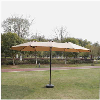 15x9ft Large Double-Sided Rectangular Outdoor Twin Patio Market Umbrella with light and base- taupe