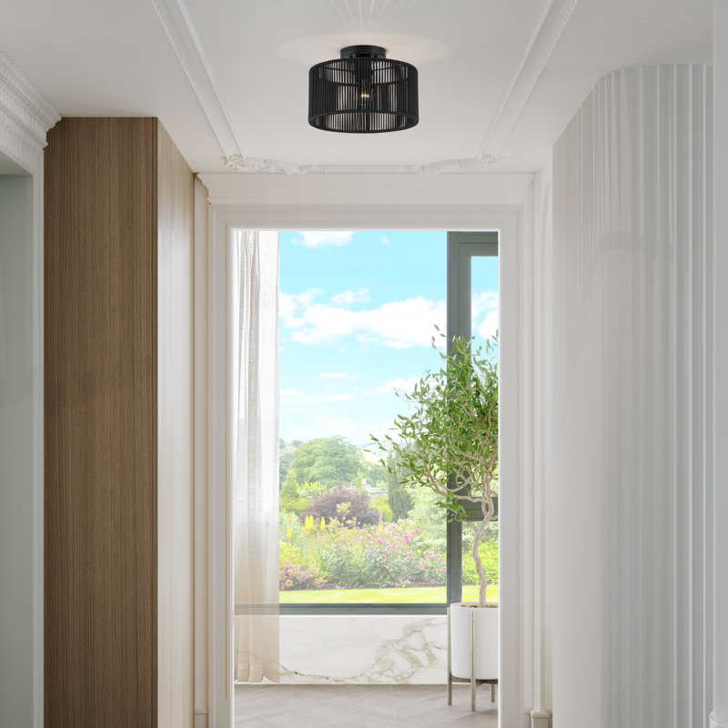 Acordia Black Medium Semi-flush, Black, 8.25" H x 12" W x 12" D, Matte Black