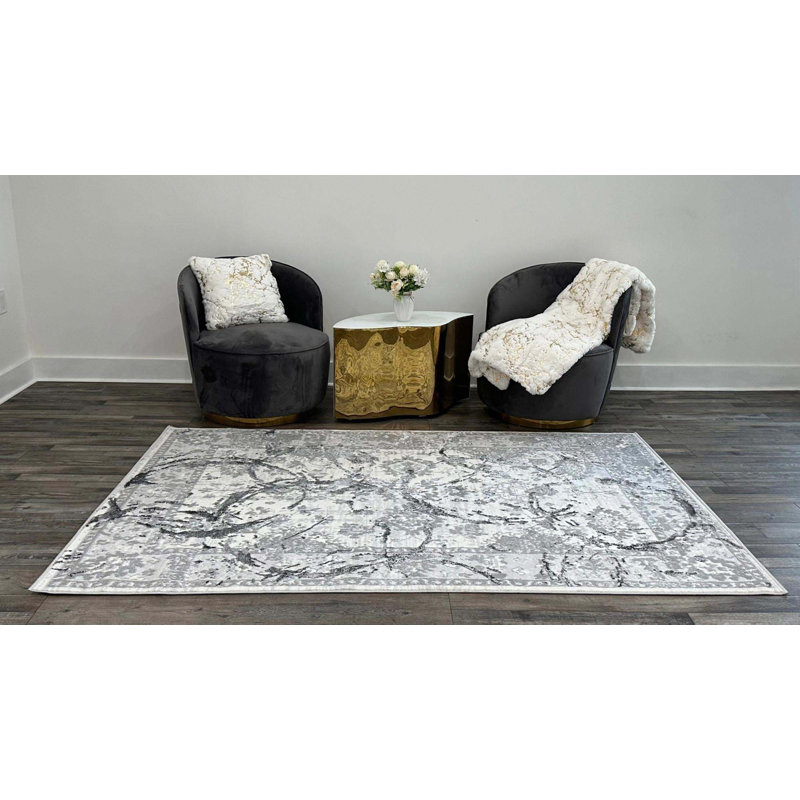 Tapis de luxe à motif abstrait avec cercles, Rectangulaire 2 pi x 3 pi