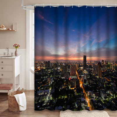 Rideau de douche Golden Night City Skyline