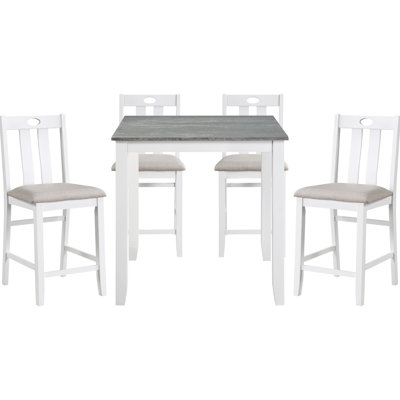 Ensemble de salle à manger à hauteur de comptoir blanc - 5 personnes avec ensemble de sièges et table rembourrés en tissu