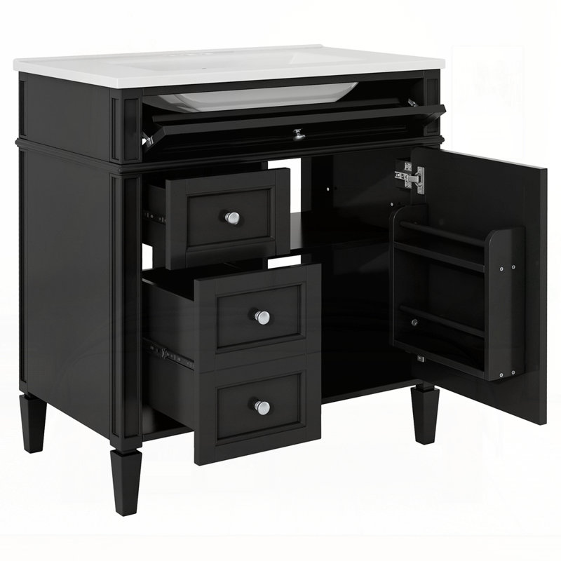Meuble-lavabo 30 po avec lavabo supérieur, Noir, Argent argent