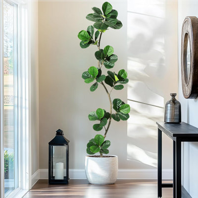 Artificial Fiddle Leaf Fig Tree - Fake Plant With Natural Wood Trunk For Home Or Office Decor - Artificial Plants Indoor