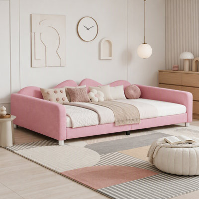 Upholstered Daybed, Sherpa Fabric Sofabed with Cloud-Shaped Backrest