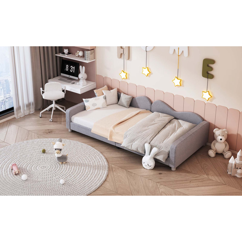 Lit de jour rembourré, canapé-lit en tissu sherpa avec dossier en forme de nuage, aucun sommier nécessaire, Lit simple, Gris