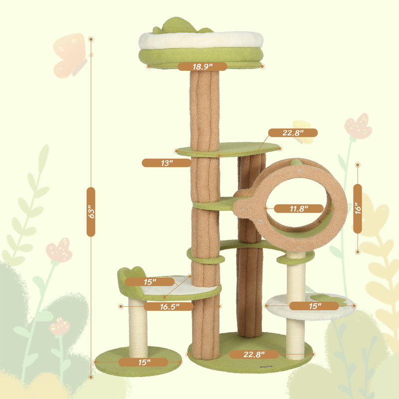 65.75'' H Elidi Cute Cat Tree, Cat Tower