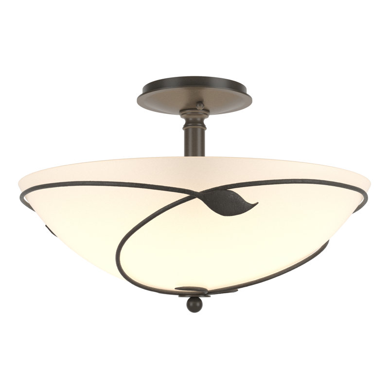 Plafonnier semi-encastré Leaf, Fumée foncée, Opale, H 11 po x l 16 po x P 16 po