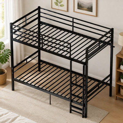 Bunk Bed With Ladder And High Guardrail Metal Bunk Bed, Storage Space