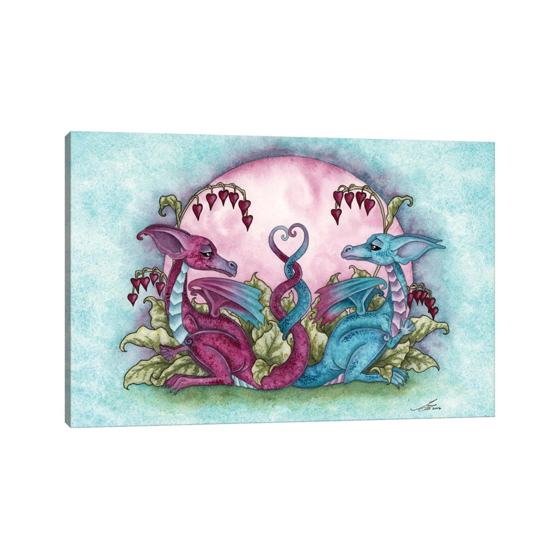 «Love Dragons» par - Estampe numérique sur toile tendue, H 26 po x l 40 po x 1,5 po