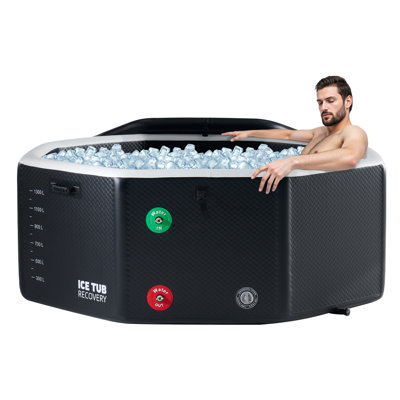 Inflatable Cold Plunge Tub for Athletes, Ice Bath Tub with Insulated Lid Non-Slip Mat, Water Chiller Compatible, Portable for Outdoor & Indoor Recovery, 79"L x 79"W x 33"H, Black