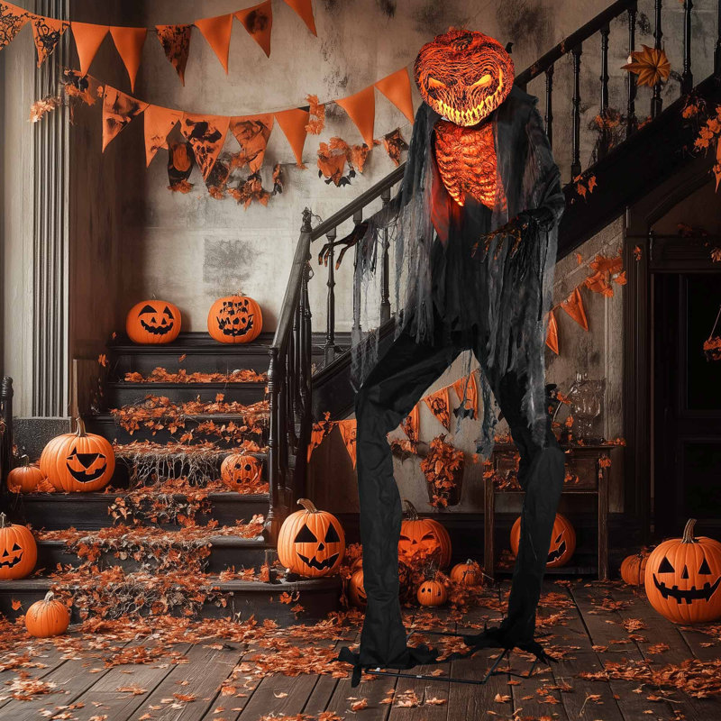 Décorations d'Halloween : citrouille géante animée effrayante de 2,13 m (7 pi), monstre extraterrestre maléfique, accessoires Jack-O-Lantern, AC 100 V - 240 V, décoration extérieure pour fête, jardin ou maison hantée