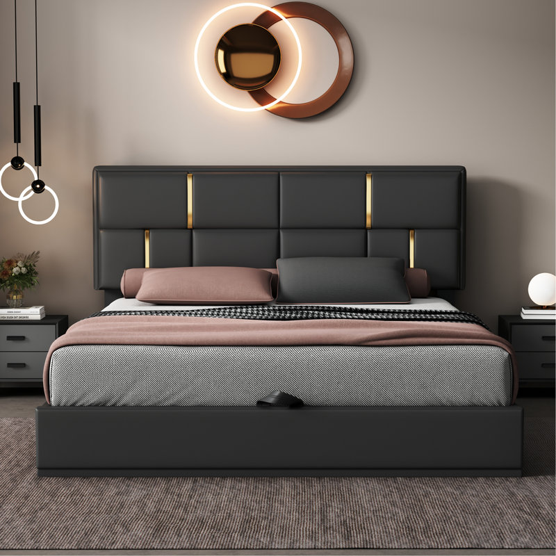 Upholstered Platform Bed With Hydraulic Storage System, No Box Spring Needed