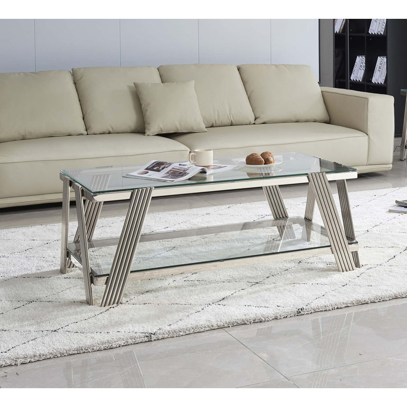 47.50" Rectangle  Stainless Steel Coffee Table, Silver