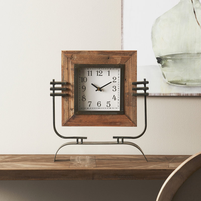 Industrial Analog Metal Mechanical Tabletop Clock in Brown/Black/Silver