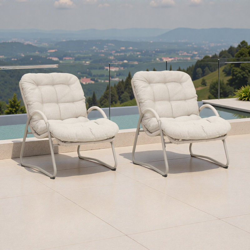 Chaise longue d'extérieur (ensemble de 2) - Structure en fer et osier en plastique