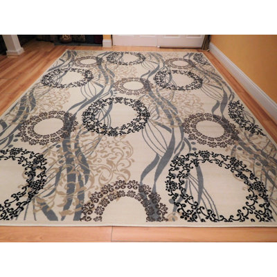 Tapis crème / brun clair en laine Kinser
