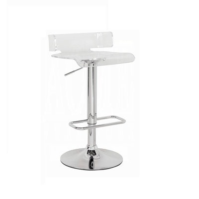 Tabouret de bar réglable en hauteur avec siège pivotant en acrylique transparent et chrome au design épuré (sans table)