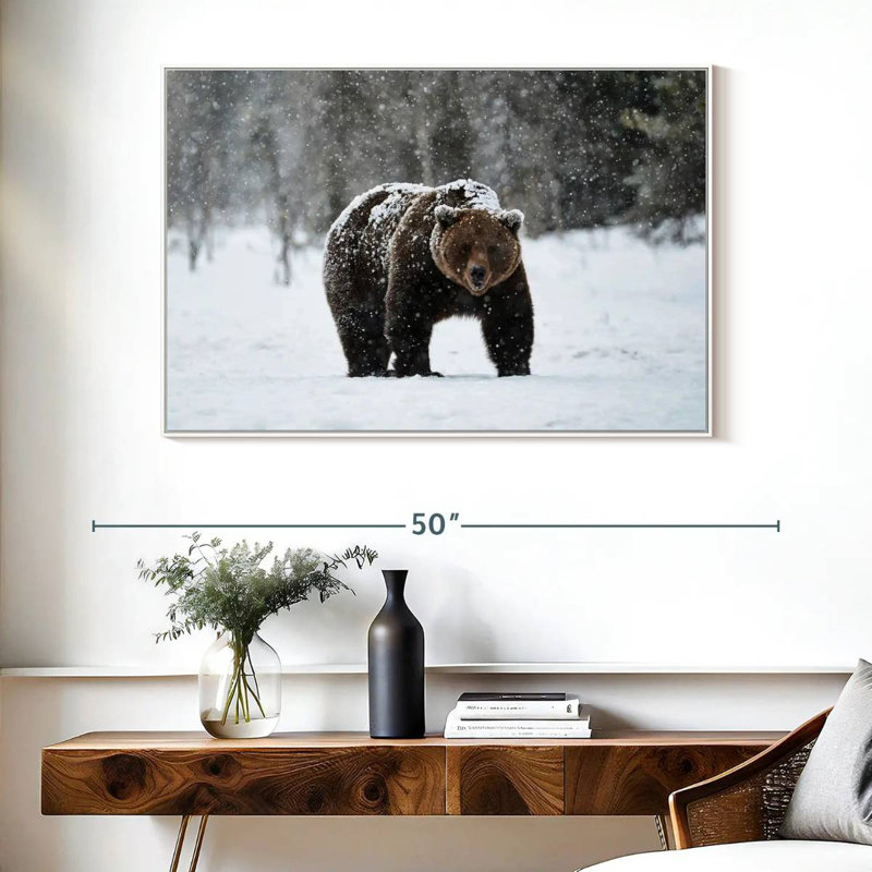 Ours grizzly d'hiver, Cadre flottant blanc, 40 po x 27 po