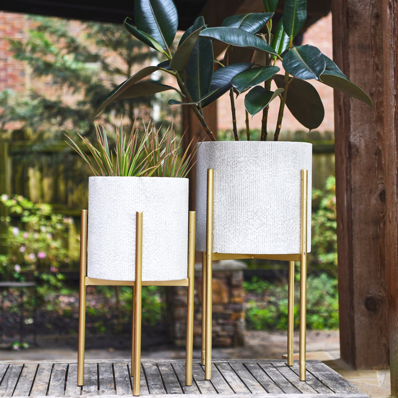Jardinières modernes en métal embossé Boho, Blanc