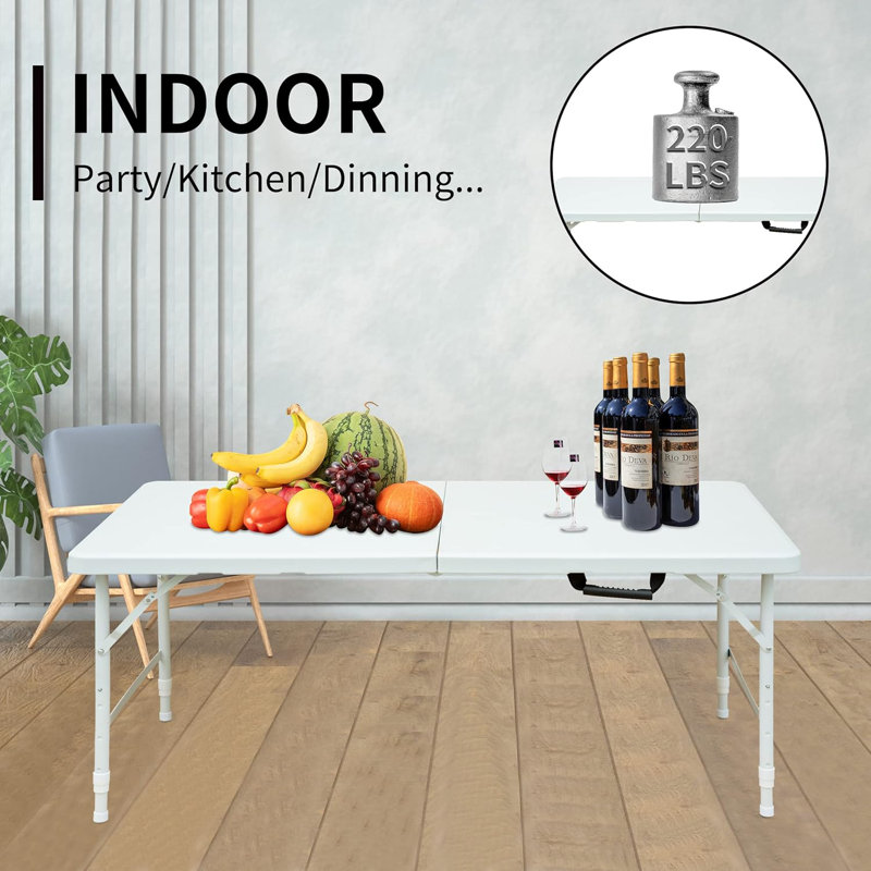 White 4-Foot Adjustable Height Portable Folding Table