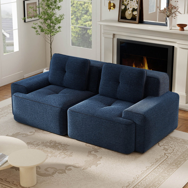 Canapé en velours côtelé 80 po, 80.3" W x 27.1"H x 40.9"D, Bleu