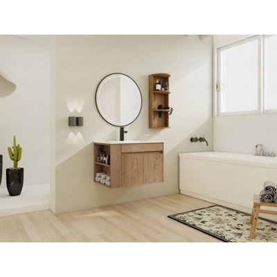 Meuble-lavabo mural 30 po avec lavabo et support de rangement, portes à fermeture douce, armoire de rangement 00612IMO-02730IMO (KD-Packing)