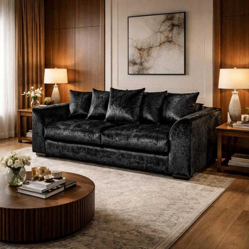 3 Seater Velvet Sofa, Black