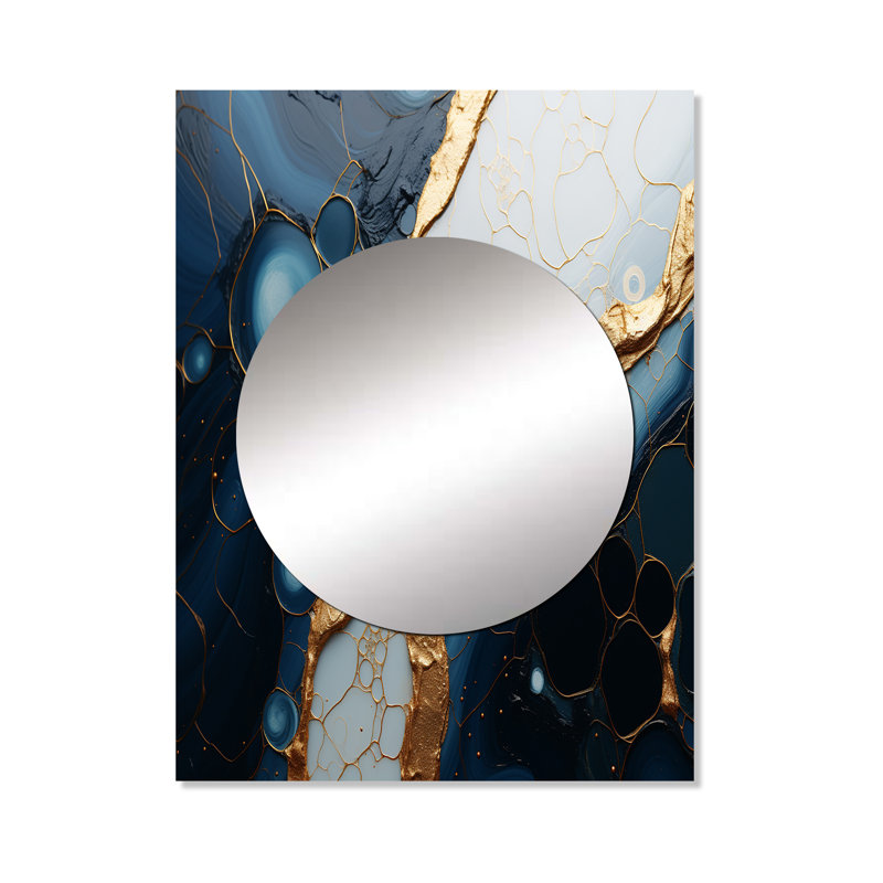 Jaderian Gold and Blue Marble Essence Magic II - Miroir mural décoratif en marbre, miroir moderne, impression sur métal