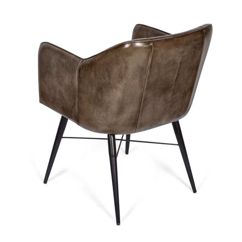 49cm H Genuine Leather Upholstered Dining Chair, Dark Brown